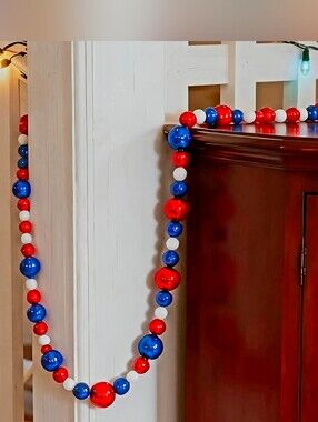 New Patriotic 4th of July Red White & Blue Ornament Garland, 72" Christmas